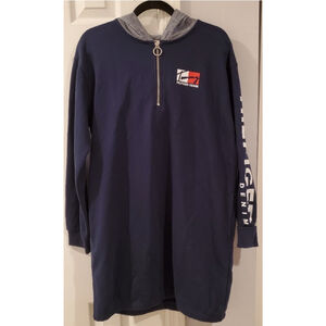 Tommy Hilfiger Navy Hoodie Long Sleeve Dress M Streetwear 90s